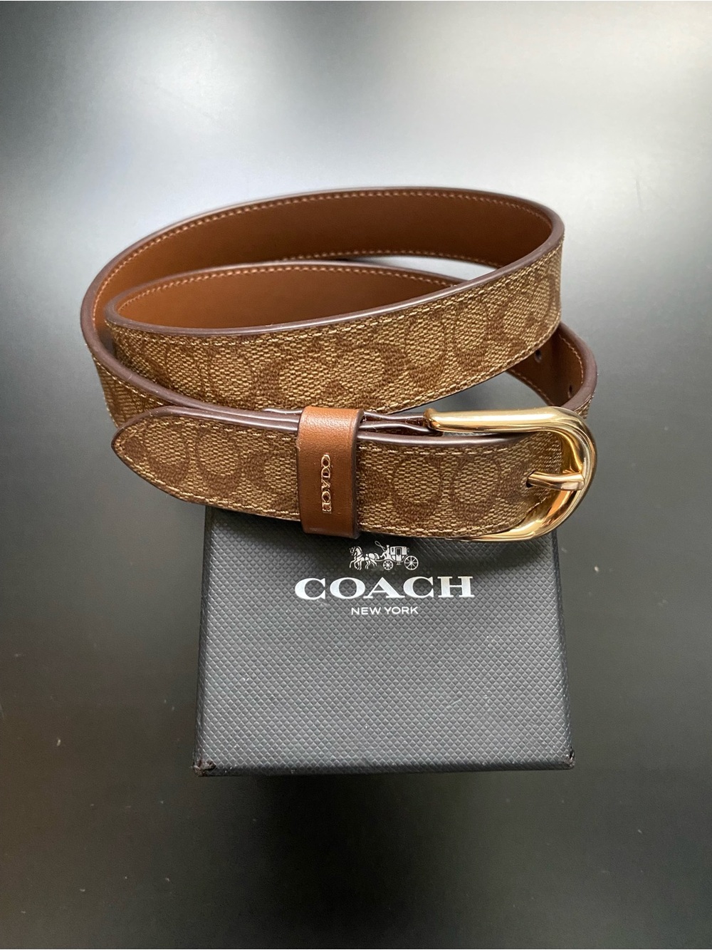 Coach Brown Signature Canvas Belt with Gold Buckle